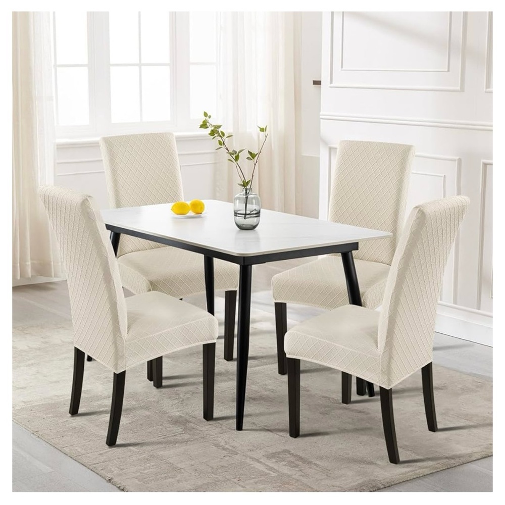 🪑 NEW DINING ROOM CHAIR COVERS | Beige | Stretch |  8 Cover Set | NWT